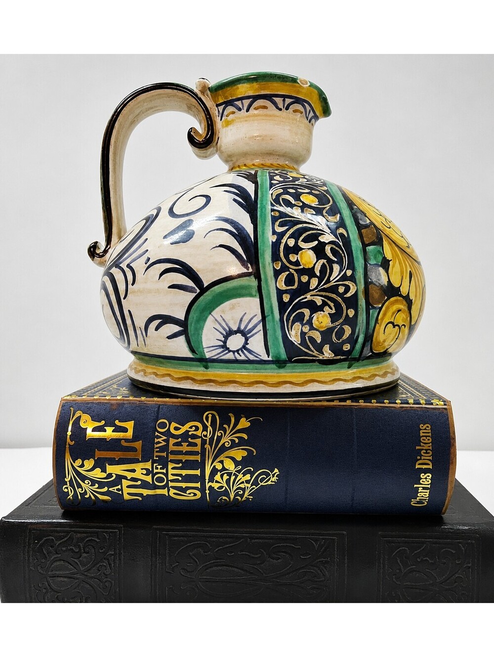 Vintage Italian Hand Painted Ceramic Pitcher Majolica Style Made in Italy